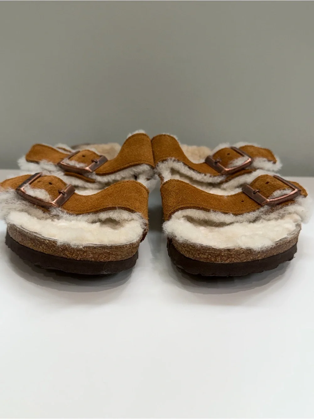 Birkenstock Arizona Shearling Fur Lined Suede EU 40 Chestnut Slip On Sandals